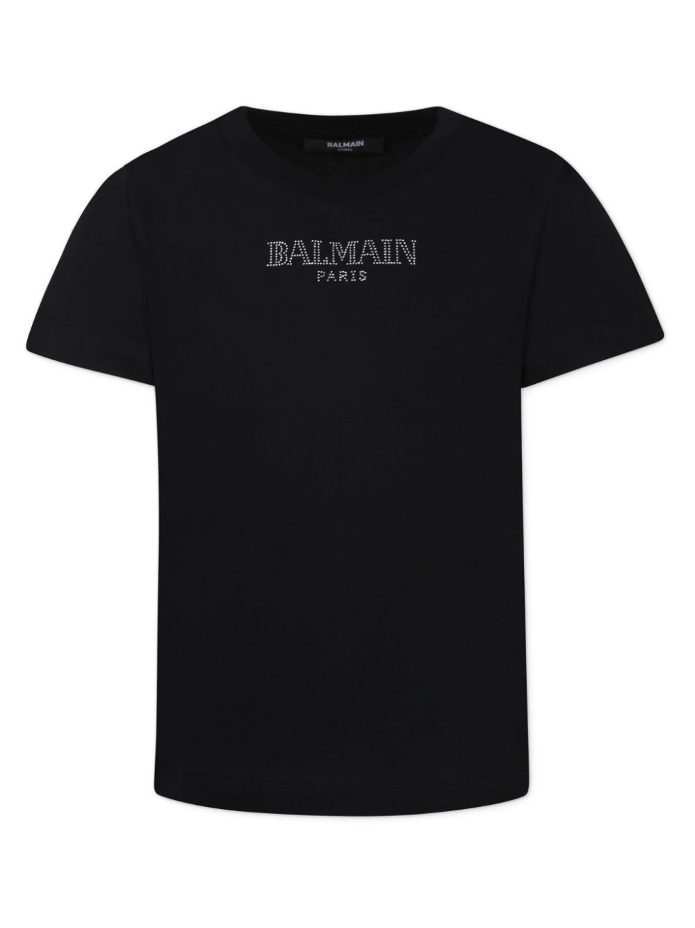 T-shirt per bambina Balmain Kids nero con decorazione logo con strass - Rubino Kids