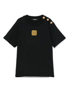 T-shirt per bambina Balmain Kids nero con logo ricamato - Rubino Kids