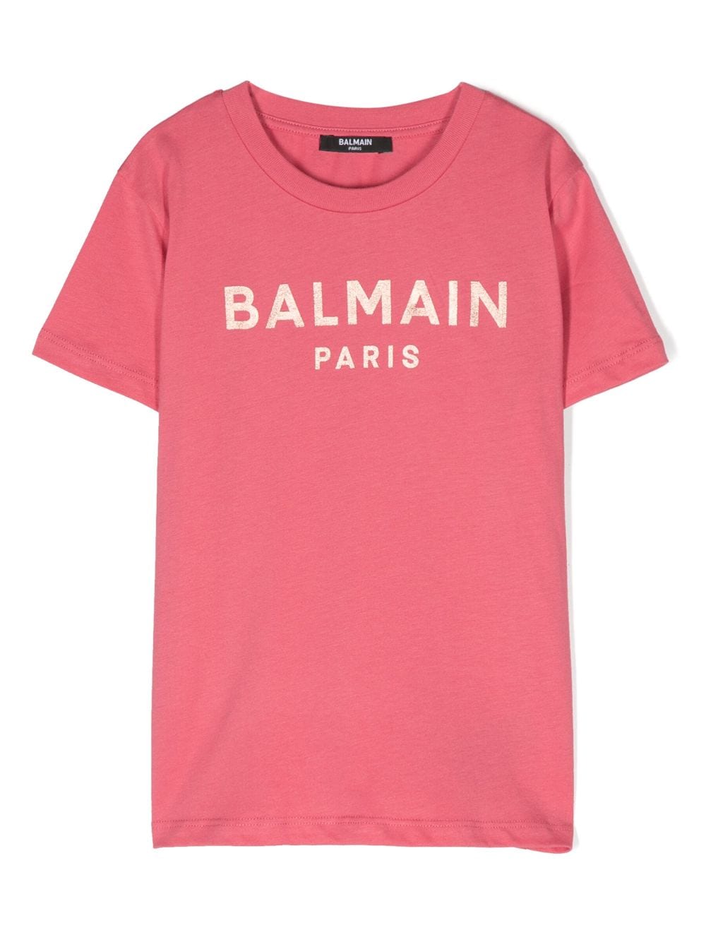 T-shirt per bambina Balmain Kids rosa con stampa logo Balmain Paris oro - Rubino Kids