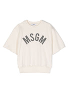 T shirt per bambina bianca con logo centrale MSGM grigio ad arco - Rubino Kids