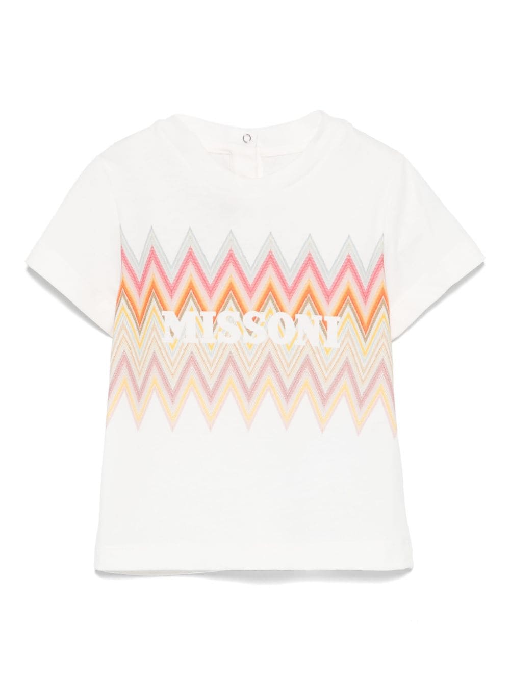 T shirt per bambina bianca con logo Missoni su fondo a zig - zag - Rubino Kids