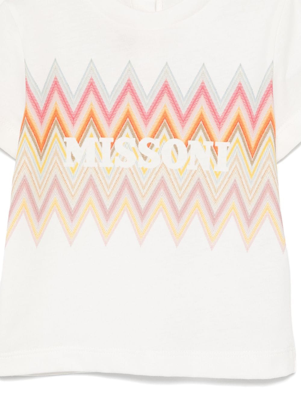 T shirt per bambina bianca con logo Missoni su fondo a zig - zag - Rubino Kids