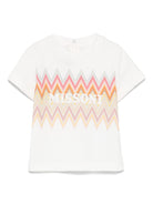 T shirt per bambina bianca con logo Missoni su fondo a zig - zag - Rubino Kids