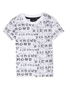 T shirt per bambina bianca con logo RICHMOND ripetuto in all - over con font graffiato - Rubino Kids