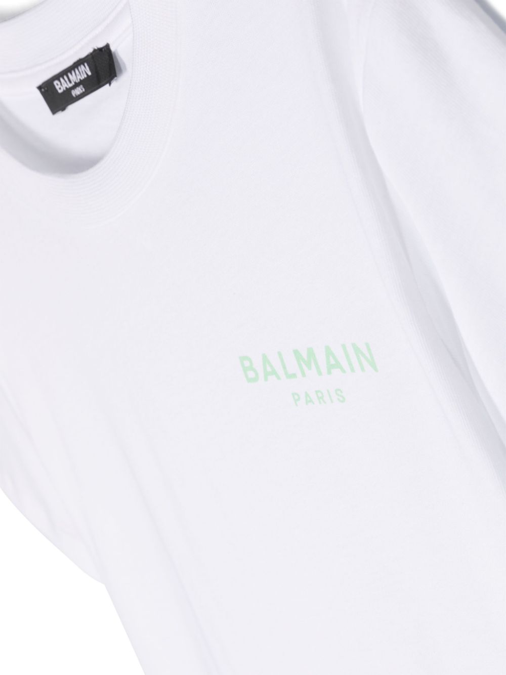 T shirt per bambina bianca con mini logo Balmain Paris verde - Rubino Kids