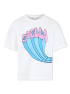 T shirt per bambina bianca con stampa logo cartoon Stella McCartney a onda - Rubino Kids