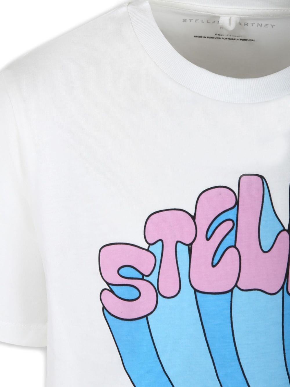 T shirt per bambina bianca con stampa logo cartoon Stella McCartney a onda - Rubino Kids