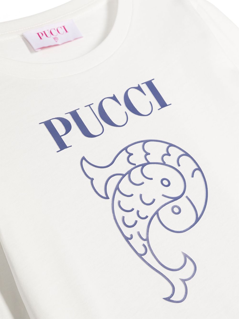 T shirt per bambina bianca Emilio Pucci con stampa logo pesce centrale Pucci - Rubino Kids