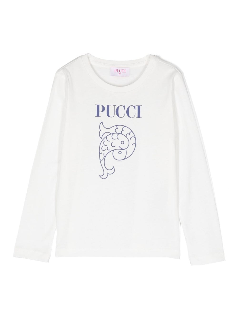 T shirt per bambina bianca Emilio Pucci con stampa logo pesce centrale Pucci - Rubino Kids