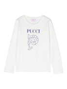 T shirt per bambina bianca Emilio Pucci con stampa logo pesce centrale Pucci - Rubino Kids