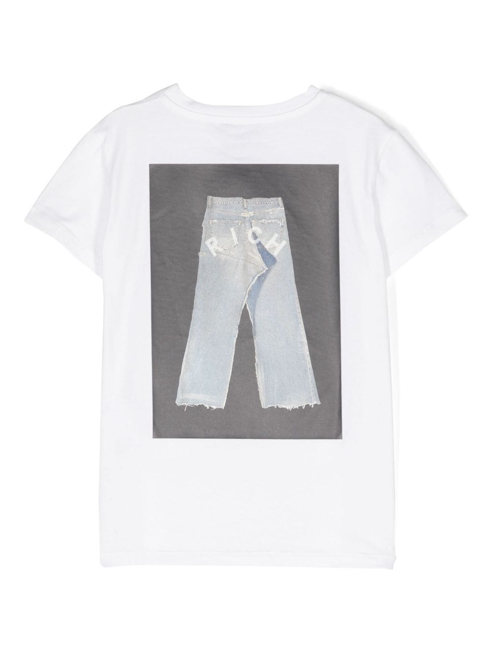 T shirt per bambina bianca John Richmond con stampa jeans iconici in scala di grigi - Rubino Kids