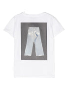 T shirt per bambina bianca John Richmond con stampa jeans iconici in scala di grigi - Rubino Kids