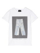 T shirt per bambina bianca John Richmond con stampa jeans iconici in scala di grigi - Rubino Kids