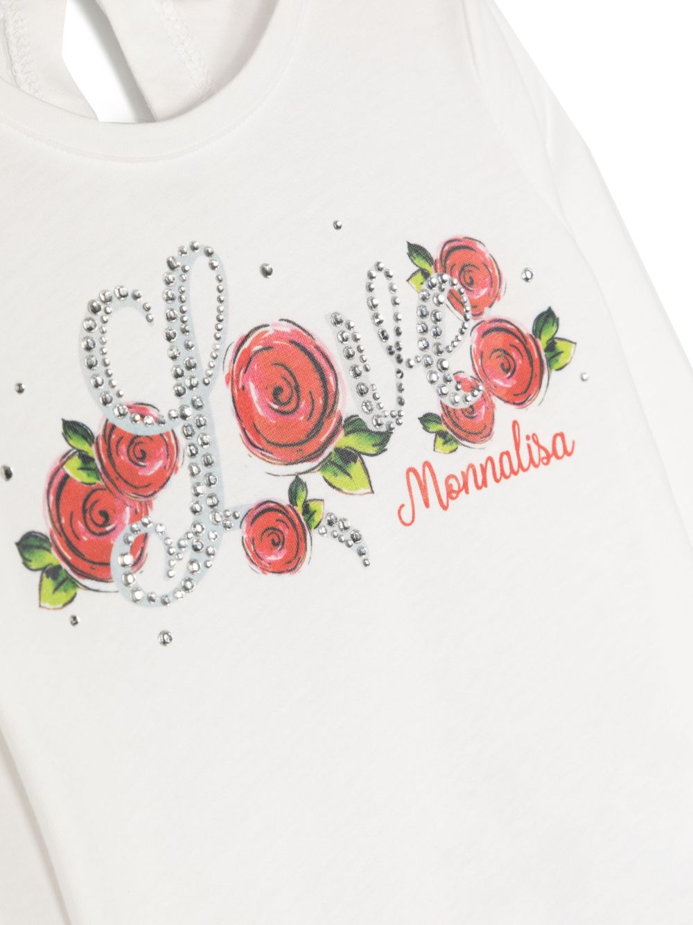 T shirt per bambina bianca Monnalisa con stampa centrale rose e Love - Rubino Kids