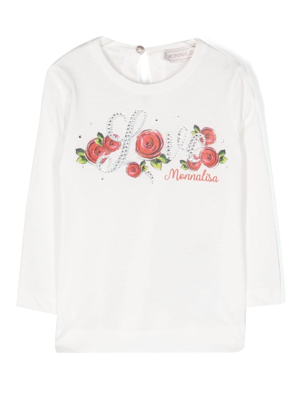 T shirt per bambina bianca Monnalisa con stampa centrale rose e Love - Rubino Kids