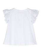 T shirt per bambina bianca Monnalisa con stampa fragole RED e maniche a palloncino ricamate - Rubino Kids