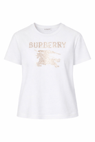 T-shirt per bambina Burberry Kids bianca con decorazione in cristalli - Rubino Kids