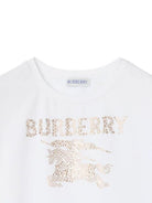 T-shirt per bambina Burberry Kids bianca con decorazione in cristalli - Rubino Kids
