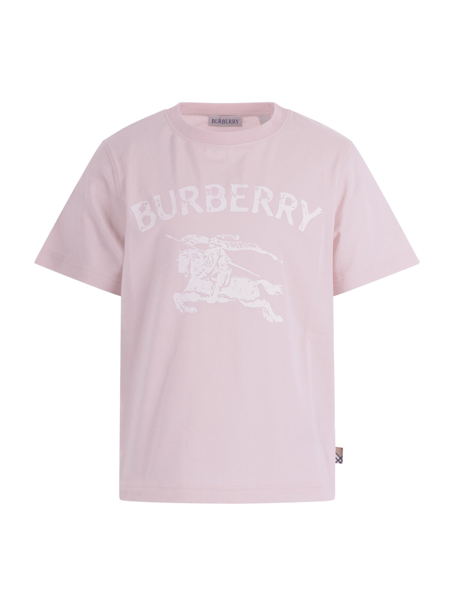 T-shirt per bambina Burberry Kids rosa con logo stampato sul davanti - Rubino Kids