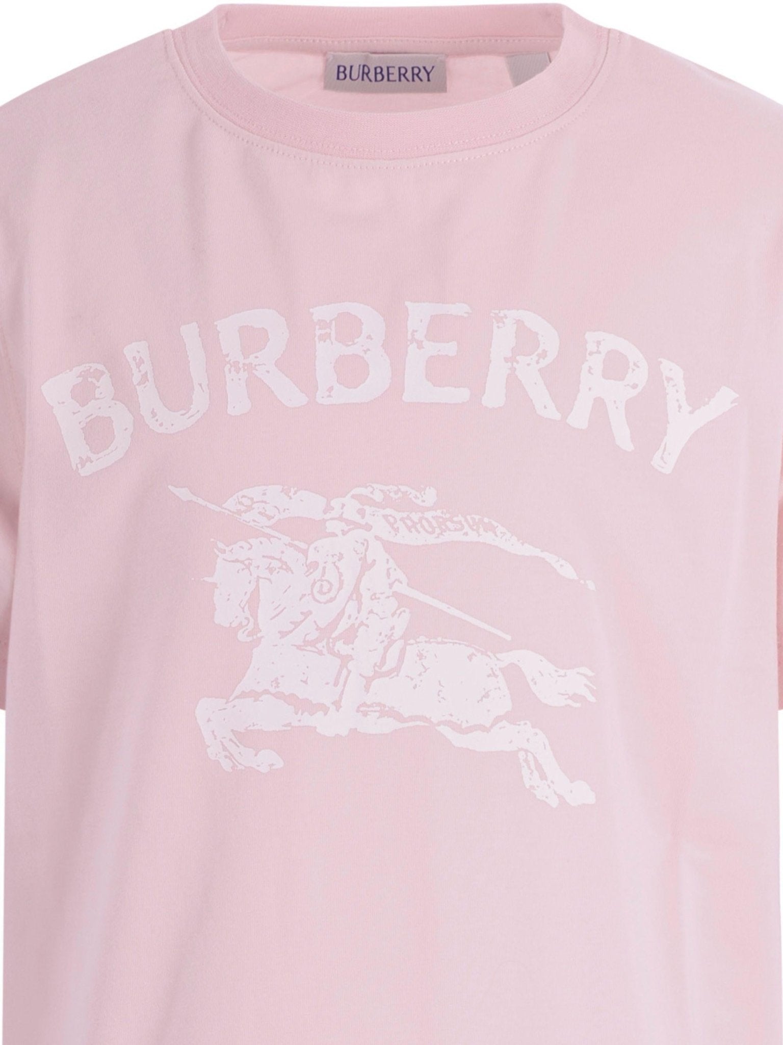 T-shirt per bambina Burberry Kids rosa con logo stampato sul davanti - Rubino Kids