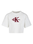 T-shirt per bambina Calvin Klein Kids bianco con ricamo logo sul davanti - Rubino Kids