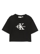 T-shirt per bambina Calvin Klein Kids nero con ricamo logo sul davanti - Rubino Kids