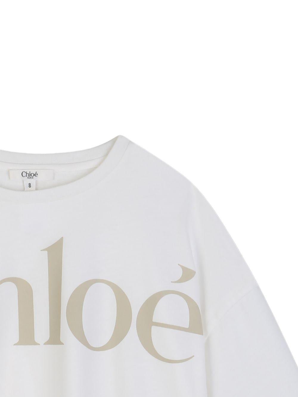 T-shirt per bambina Chloé Kids bianca con stampa logo sul davanti - Rubino Kids