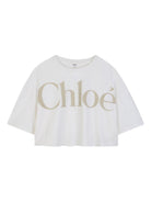 T-shirt per bambina Chloé Kids bianca con stampa logo sul davanti - Rubino Kids