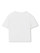 T-shirt per bambina Chloé Kids bianco a maniche corte con logo frontale - Rubino Kids