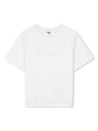 T-shirt per bambina Chloé Kids bianco con ricamo con logo frontale - Rubino Kids