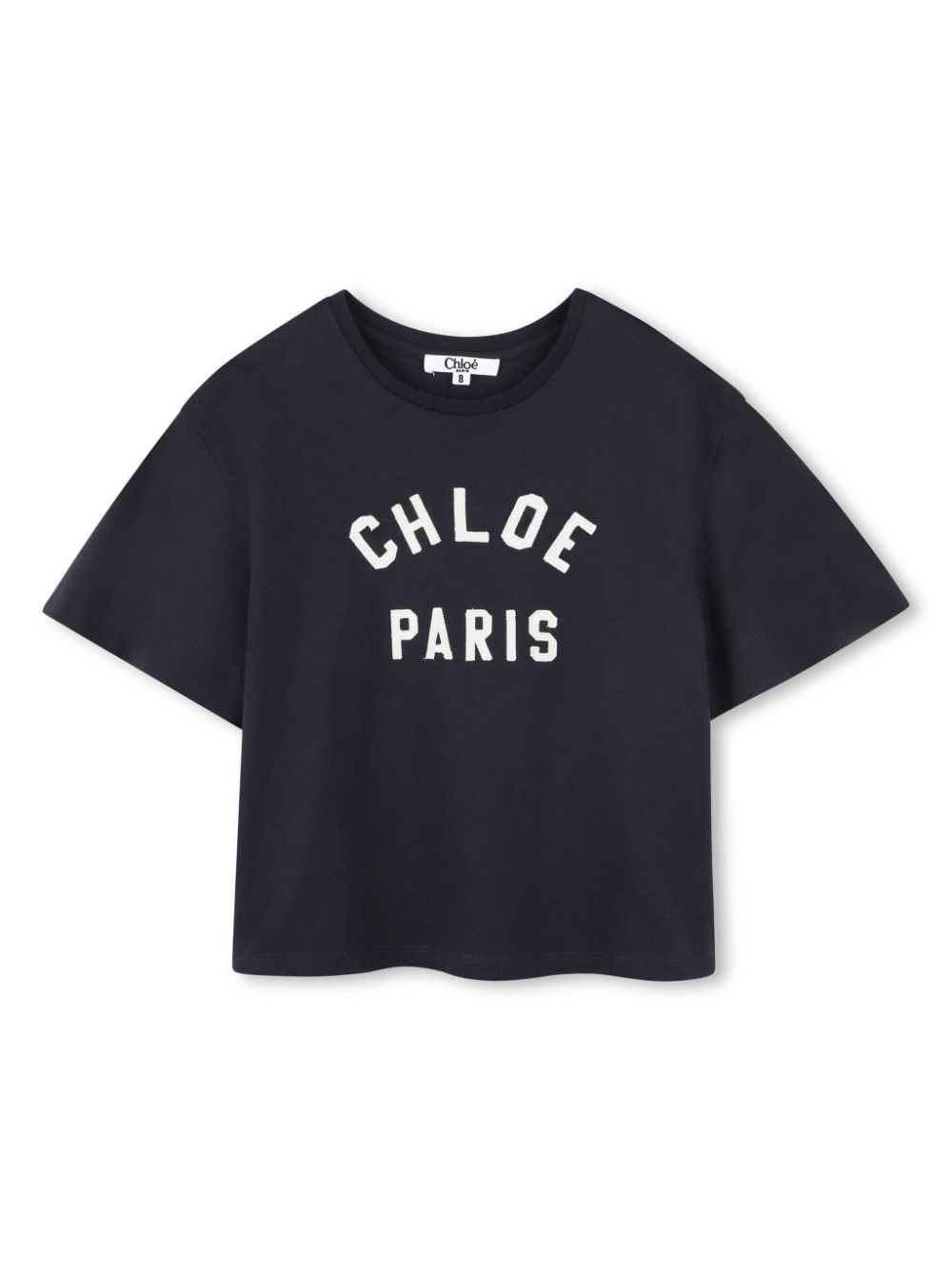 T-shirt per bambina Chloé Kids blu con ricamo con logo frontale - Rubino Kids