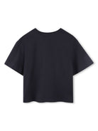 T-shirt per bambina Chloé Kids blu con ricamo con logo frontale - Rubino Kids