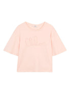 T-shirt per bambina Chloé Kids rosa con dettaglio logo sul davanti - Rubino Kids