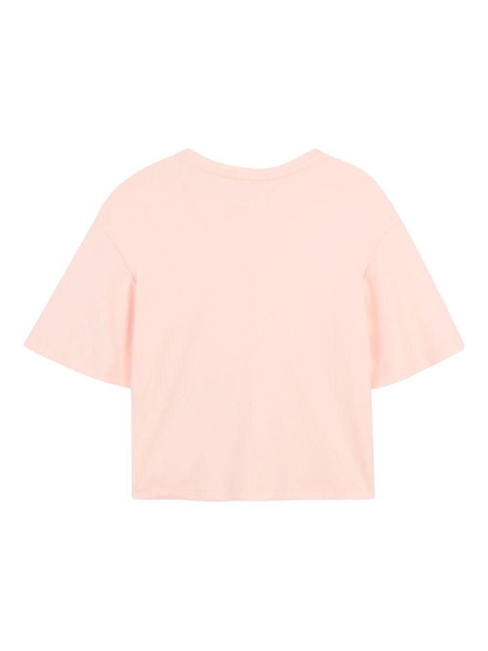 T-shirt per bambina Chloé Kids rosa con dettaglio logo sul davanti - Rubino Kids