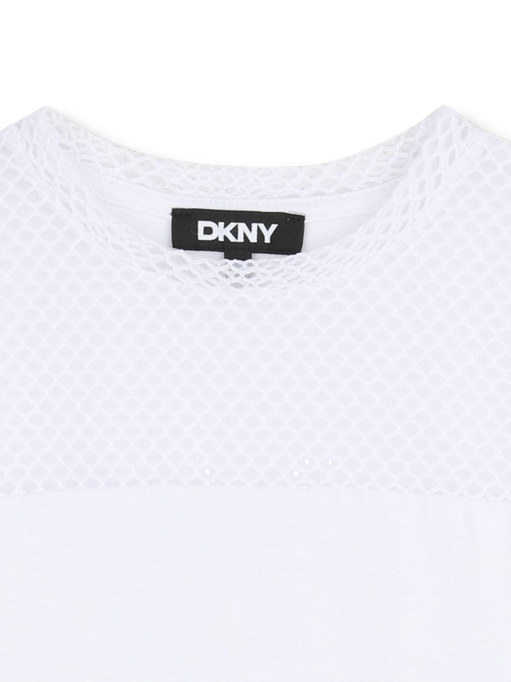 T-shirt per bambina Dkny Kids bianca con inserti in rete - Rubino Kids