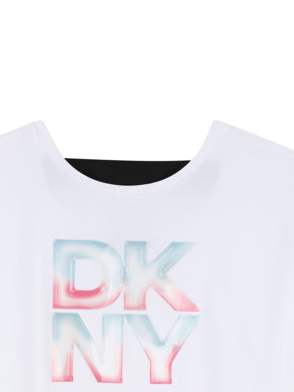 T-shirt per bambina Dkny Kids bianca con orlo elasticizzato - Rubino Kids