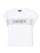 T-shirt per bambina Dkny Kids bianco con decorazione in cristalli - Rubino Kids