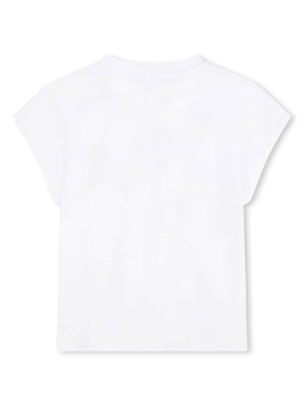 T-shirt per bambina Dkny Kids bianco con decorazione in cristalli - Rubino Kids