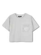 T-shirt per bambina Dkny Kids grigio con stampa logo sul petto e design crop - Rubino Kids