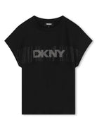 T-shirt per bambina Dkny Kids nero con decorazione in cristalli - Rubino Kids