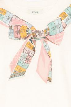 T-shirt per bambina Fendi Kids bianca con stampa fiocco sul davanti - Rubino Kids