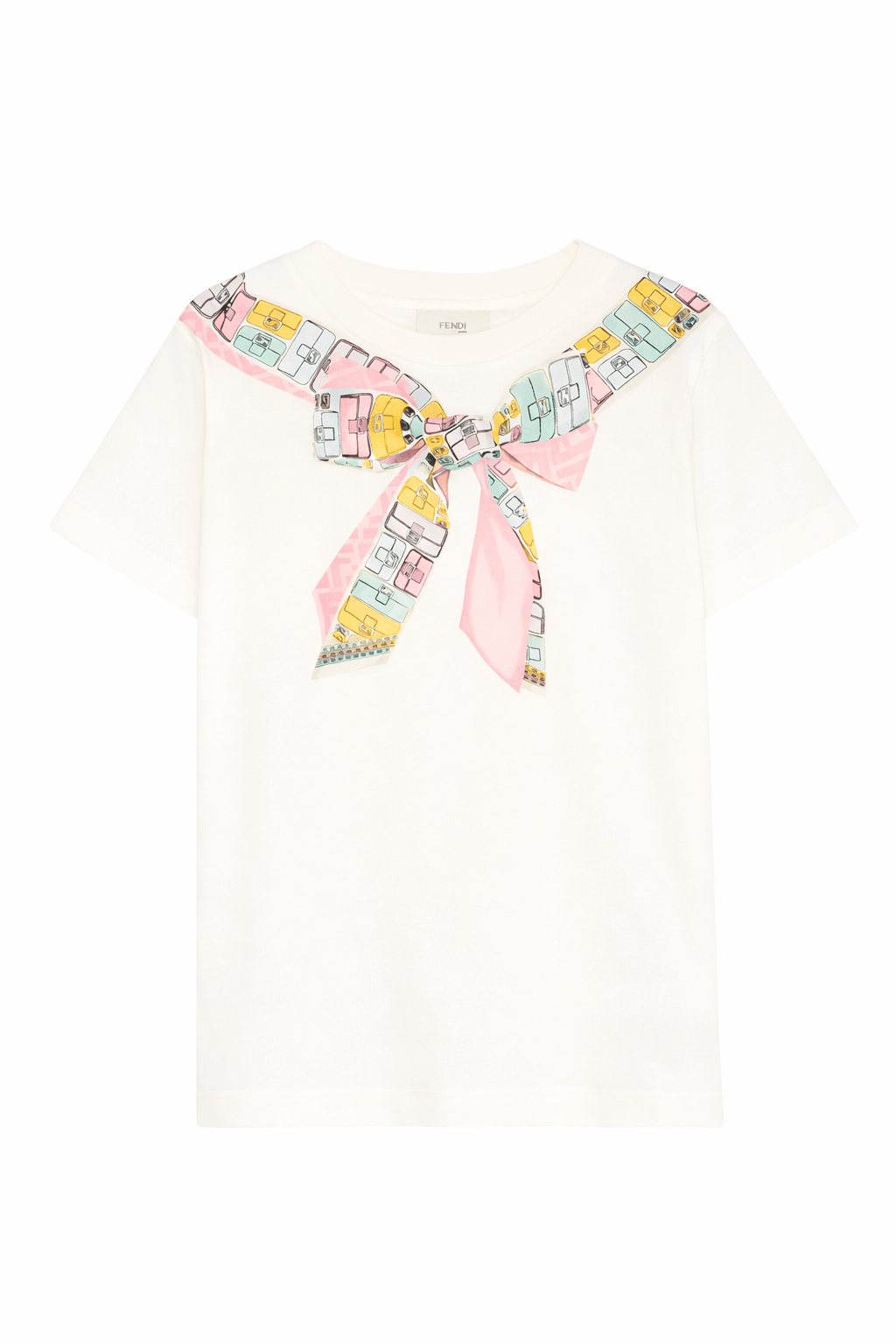 T-shirt per bambina Fendi Kids bianca con stampa fiocco sul davanti - Rubino Kids