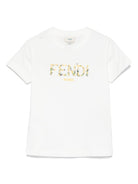 T-shirt per bambina Fendi Kids bianco con logo - Rubino Kids