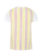 T-shirt per bambina Fendi Kids bianco con logo sul davanti e righe verticali sul retro - Rubino Kids