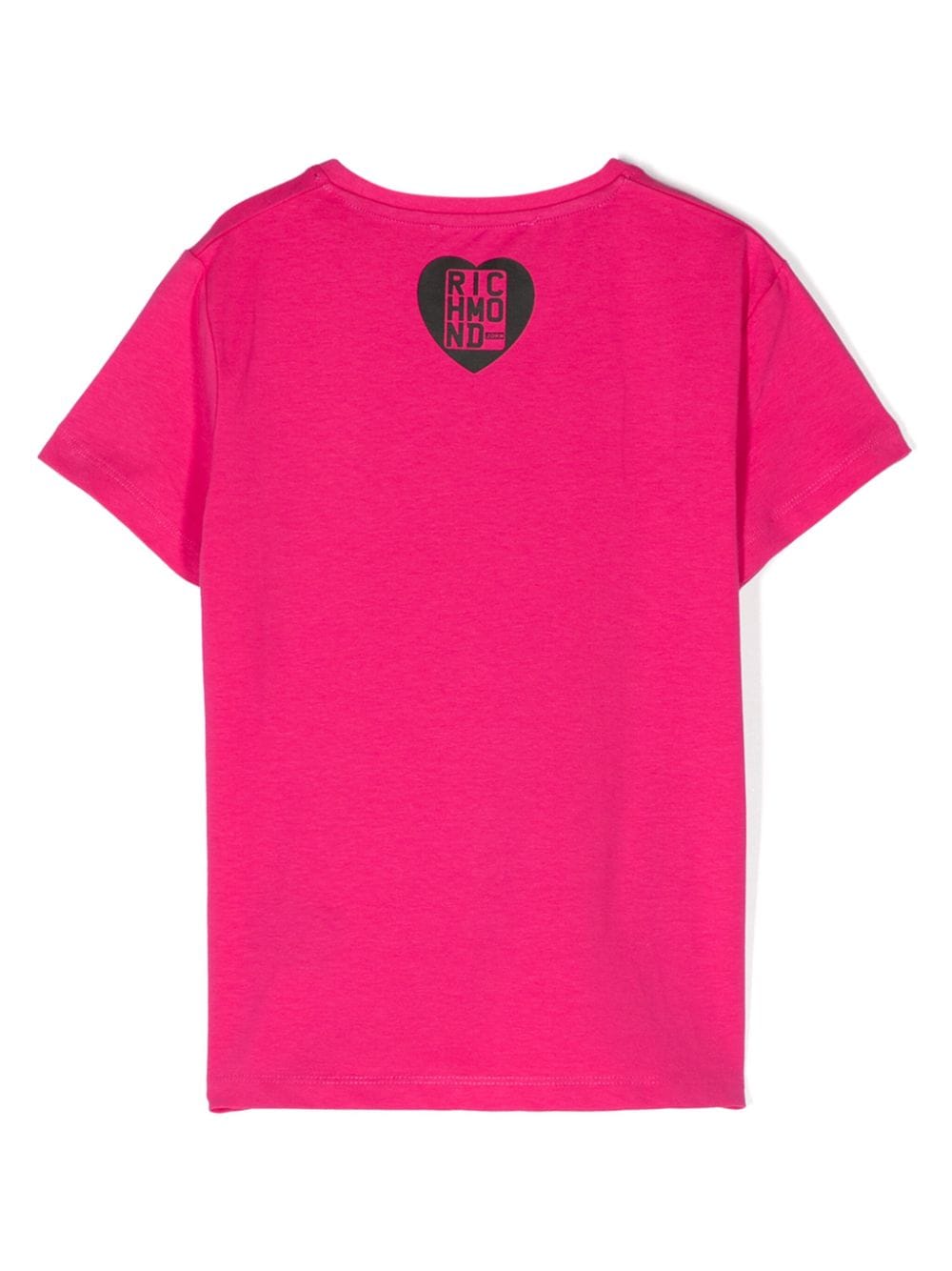 T shirt per bambina fucsia John Richmond Junior con stampa centrale garofano su fondo in bianco e nero - Rubino Kids