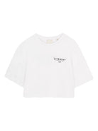 T-shirt per bambina Givenchy Kids bianca con taglio crop - Rubino Kids
