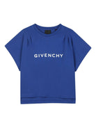 T-shirt per bambina Givenchy Kids blu con logo sul davanti - Rubino Kids
