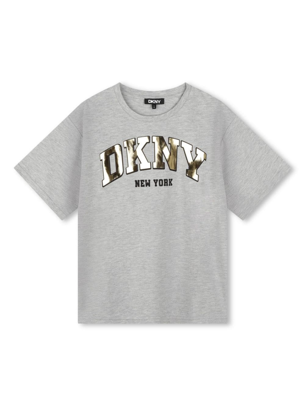 T shirt per bambina grigia con logo DKNY oro stampato - Rubino Kids