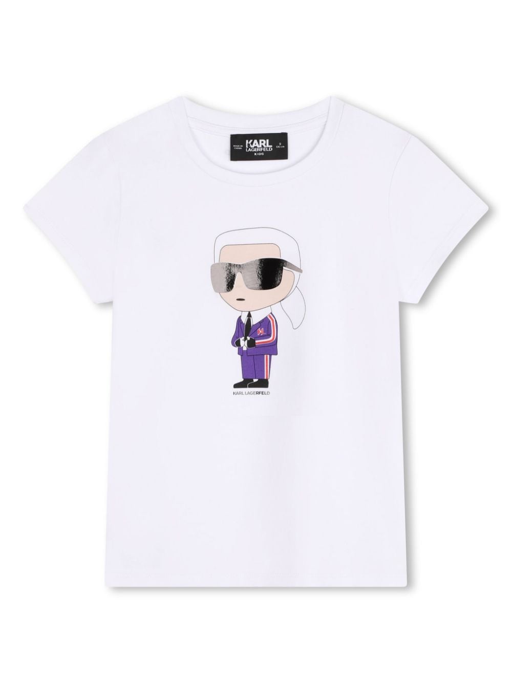 T-shirt per bambina Karl Lagerfeld Kids bianco con stampa Ikonik Karl - Rubino Kids