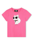 T-shirt per bambina Karl Lagerfeld Kids Choupette rosa con stampa gatto - Rubino Kids